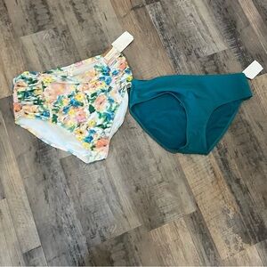 Floral and Teal High-Waisted Bikini Bottoms
